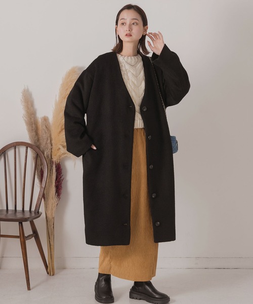 ad thie（アドティエ） ノーカラーコート コート シャギーノーカラー