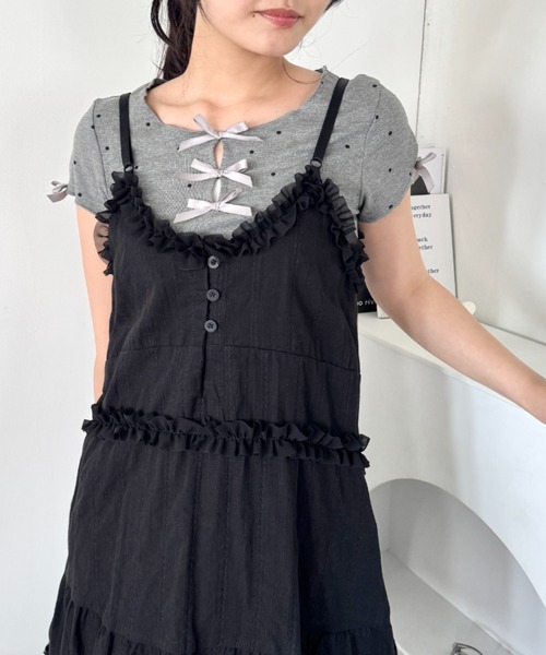 Loueme ワンピース コットンガーゼフリルキャミワンピース
