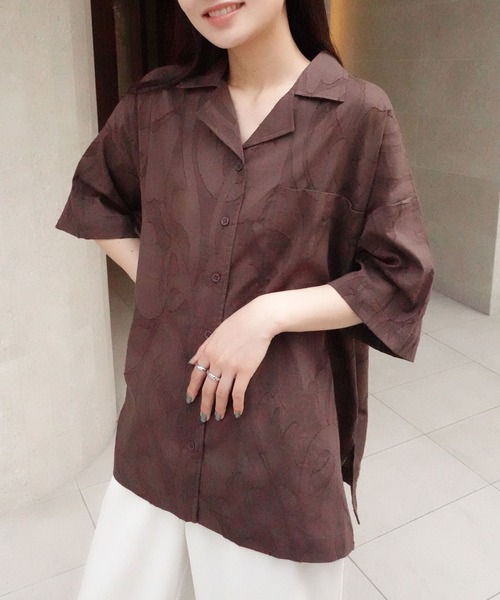 CORNERS ブラウス シャツ ニュアンス柄シアーコットンオープン