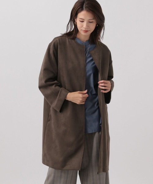 Elura（エルーラ） ノーカラーコート コート スウェードライク