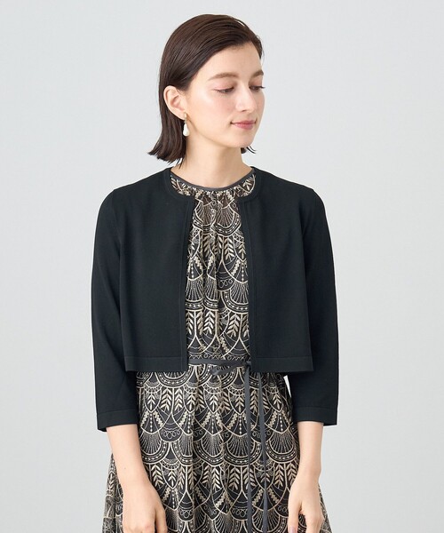 ANAYI レーヨンナイロン 天竺 クルーネックカーディガン 黒 ANAYI（アナイ） カーディガン レーヨンナイロン天竺クルーネック