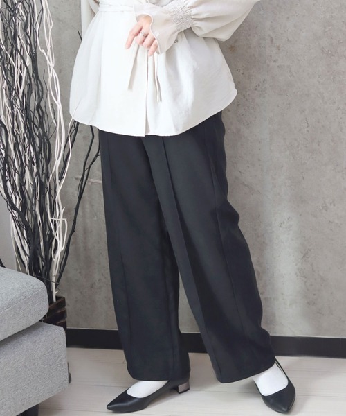 スラックス パンツ エステルカルゼ センタープリーツワイドパンツ レディース/スラックスイージーパンツ レディース | ブランド登録なし