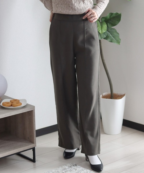 スラックス パンツ エステルカルゼ センタープリーツワイドパンツ レディース/スラックスイージーパンツ レディース | ブランド登録なし | 18