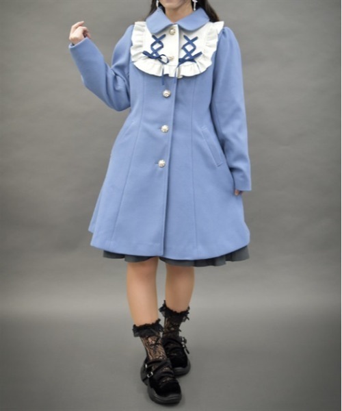 美品　axes femme POETIQUE / ダッフルコート　M フリル axes femme POETIQUE ステンカラーコート コート ブロッキング