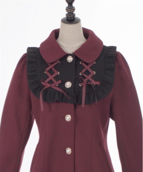 美品　axes femme POETIQUE / ダッフルコート　M フリル セール】ファーティペ付ロングコート（ダッフルコート）｜axes