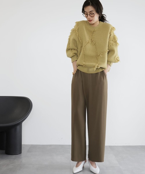 ニット セーター ジャガード編みフリンジニットプルオーバー レディース ELFRANK ニット セーター ジャガード編みフリンジニットプル