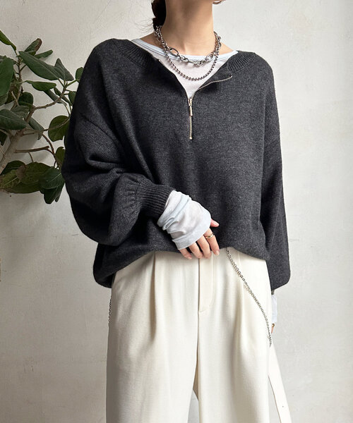 DouDou ハーフジッププラガーニットトップス WEB限定】ハーフジップラガーニットトップス | DOUDOU(ドゥドゥ