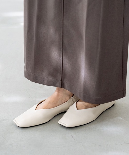 welleg パンプス スクエアトゥ ギャザー フラットシューズ