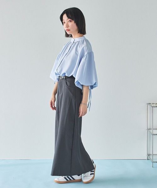 LinoU. ブラウス シャツ ギャザーボリュームスリーブブラウス