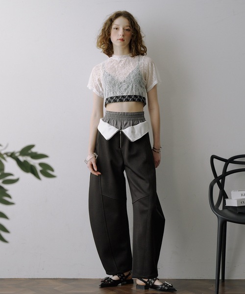 VIOLETTA（ヴィオレッタ） tシャツ 半袖 モノグラムロゴテープレース