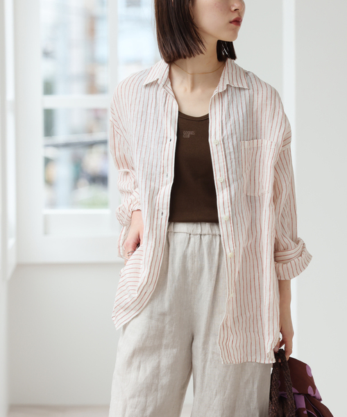 美品 relume シャツ 上質リネン スキッパー オーバーサイズ JOURNAL STANDARD relume ブラウス シャツ 「手洗い可能」大人な