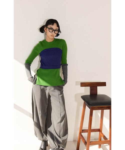 ニット セーター BUSTIER LAYERED BLOCKING KNIT レディース