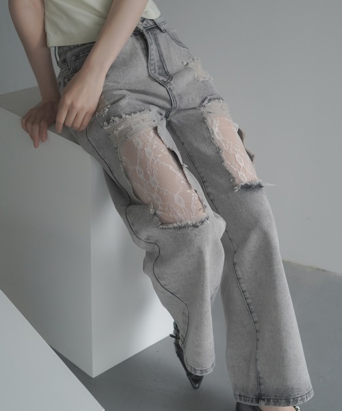 DAMAGE LACE CHECK MIDDLE パンツ $_57.JPG?set_id=880000500F