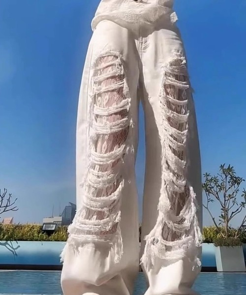 Casablanca カサブランカ ダルメシアン 総柄 デニムパンツ S 白 CANVAS+ ワイドパンツ ジーンズ デニム デニムパンツ 「CANVAS+