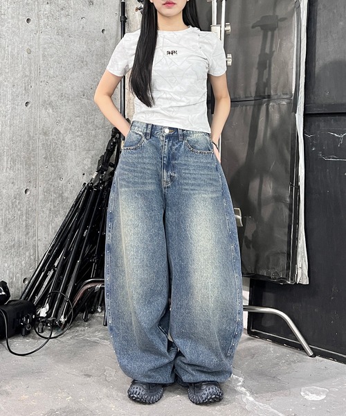 ジーンズ デニム デニムパンツ スタッズバレルデニム レディース