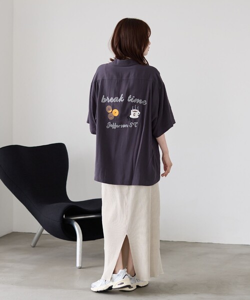 coen（コーエン） シャツ 半袖 Sarry Cat刺繍レーヨンシャツ メンズ