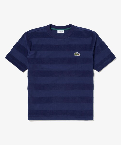 【LACOSTE】パイル地切り替え同色ボーダーTシャツ オーバーサイズ パイル地切り替え同色ボーダーTシャツ（Tシャツ