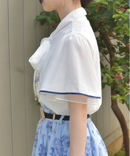 ブラウス シャツ 紫陽花刺繍リボンブラウス レディース axes femme ブラウス シャツ 紫陽花刺繍リボンブラウス