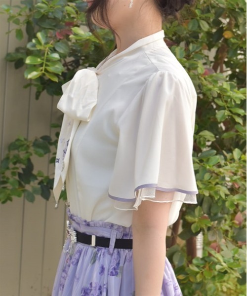 axes femme ブラウス シャツ 紫陽花刺繍リボンブラウス