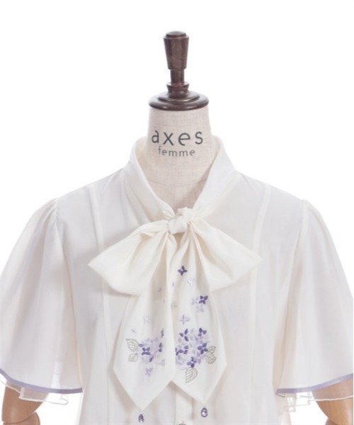 axes femme ブラウス シャツ 紫陽花刺繍リボンブラウス