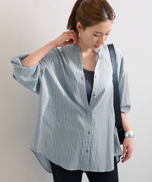 FRAMeWORK ブラウス シャツ STRIPEオーバーシャツ レディース