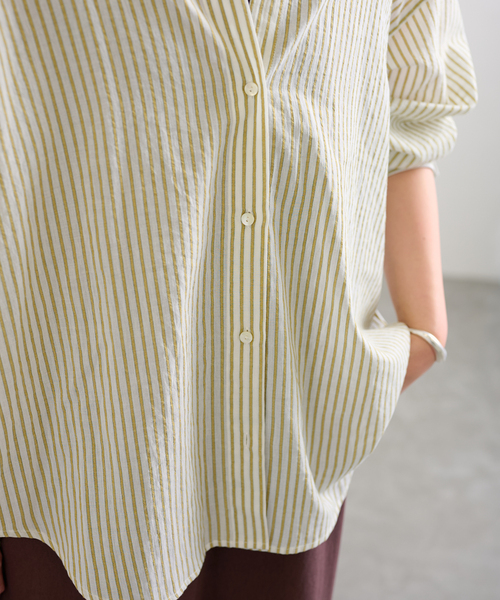 FRAMeWORK ブラウス シャツ STRIPEオーバーシャツ レディース