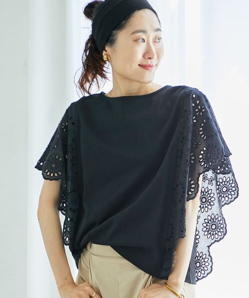 tシャツ 「手洗い可能」スカラップレーススリーブカットソー レディース