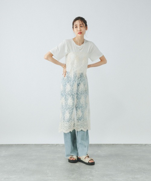 ■美品ヌキテパ 【定価1.9】カットワークフラワレースロングスカート ホワイト □美品ヌキテパ 【定価1.9】カットワークフラワレースロング