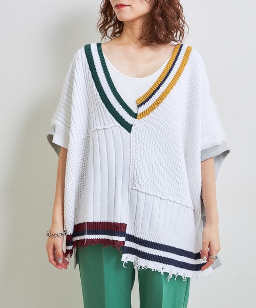 「etsinta」 Vネックニット「CIAOPANIC TYPYコラボ」 ONE SIZE ホワイト レディース