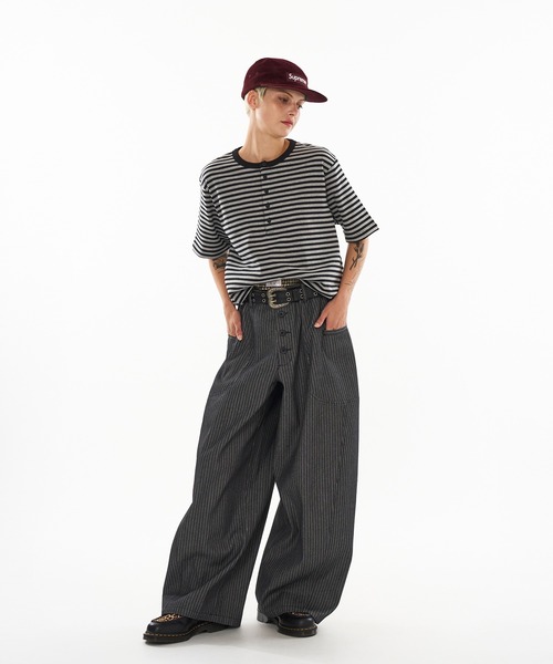 wish for ever アソートクロスタックバギーパンツ ストライプ WISH FOR EVER スラックス 「新色追加」ASSORT CROSS TUCK BAGGY