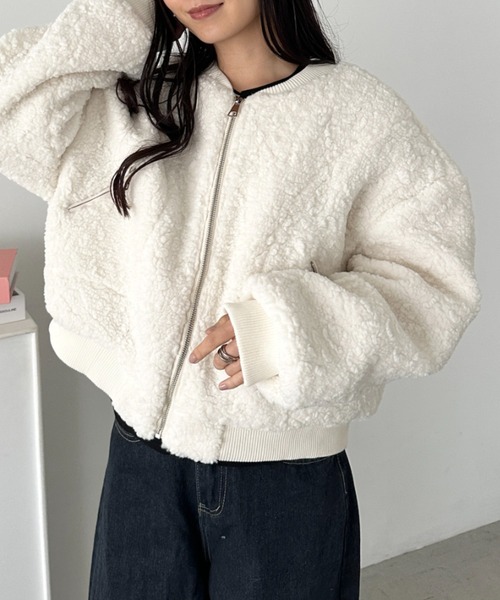 CLEA ジャケット ノーカラージャケット ノーカラーボアジャケット