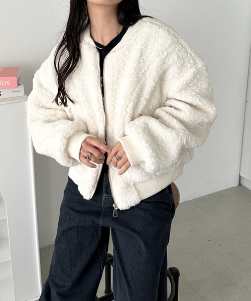 CLEA ジャケット ノーカラージャケット ノーカラーボアジャケット