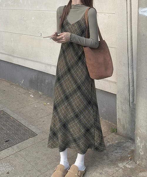 ワンピース チェック柄ロングキャミワンピース : ZOZOTOWN Yahoo!店