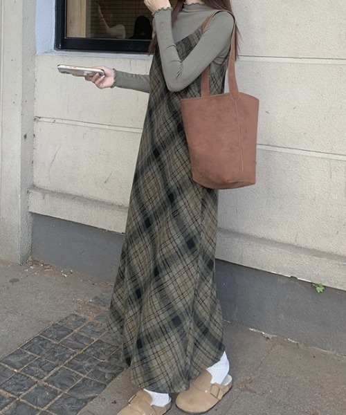 ワンピース チェック柄ロングキャミワンピース : ZOZOTOWN Yahoo!店