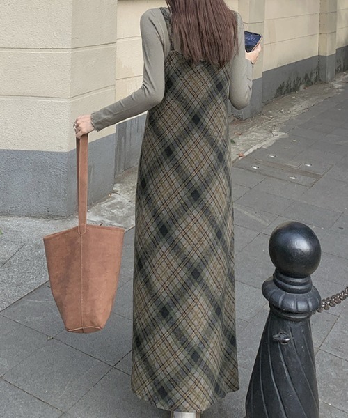 ワンピース チェック柄ロングキャミワンピース : ZOZOTOWN Yahoo!店