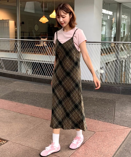 ワンピース チェック柄ロングキャミワンピース : ZOZOTOWN Yahoo!店