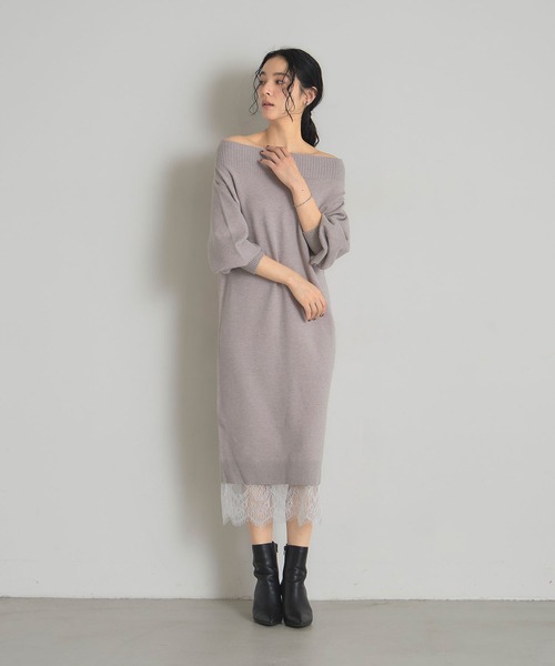 【早い者勝ち！】レースディティールオフショルニットワンピース レースディティールオフショルニットワンピース｜PETAL ONLINE（ペタル