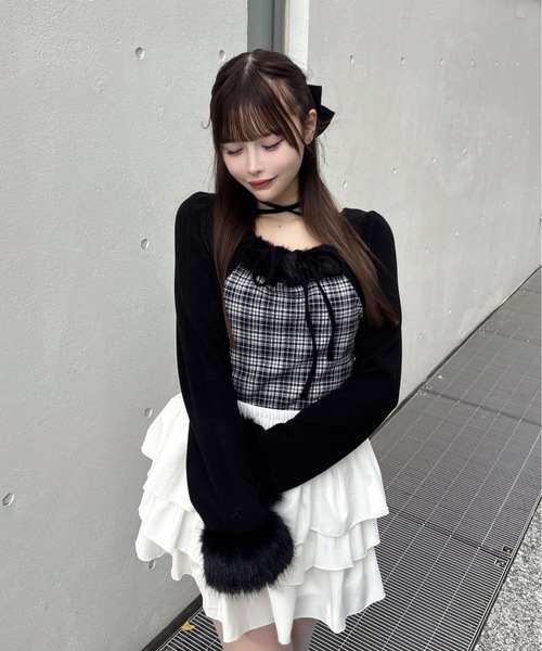 one way ファー付きボレロ風トップス one way（ワンウェイ） tシャツ ファー付きボレロ風トップス