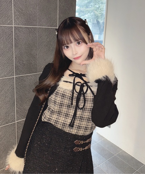 one way（ワンウェイ） tシャツ ファー付きボレロ風トップス
