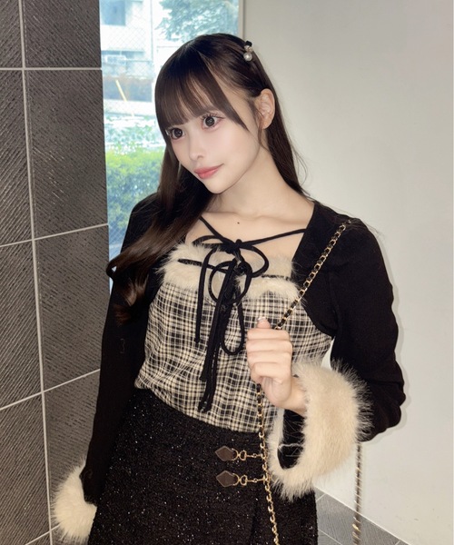 one way（ワンウェイ） tシャツ ファー付きボレロ風トップス