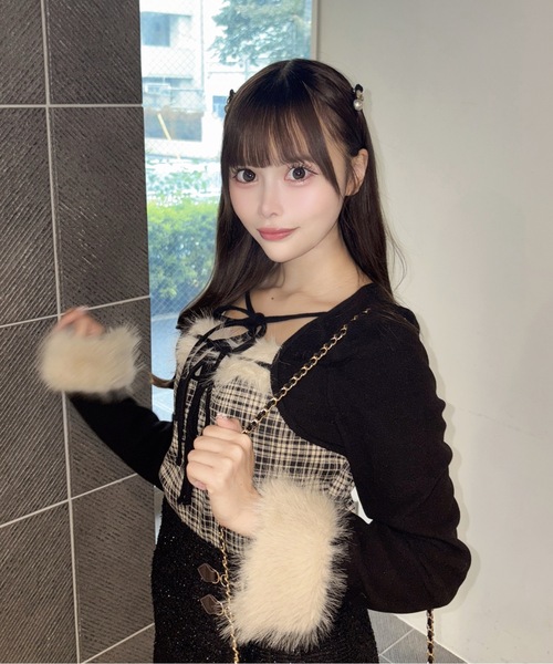 one way（ワンウェイ） tシャツ ファー付きボレロ風トップス