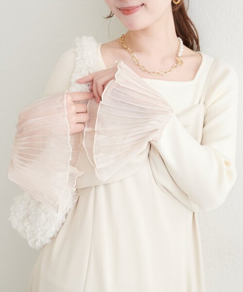 natural couture ニット セーター 「WEB限定」袖フリルニット