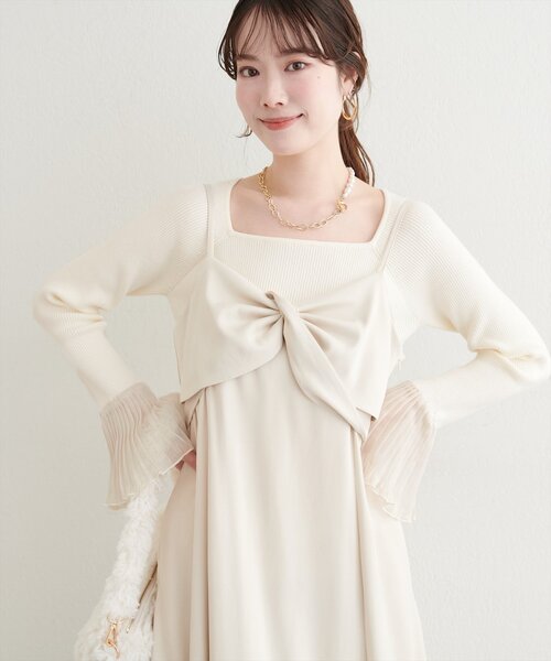 natural couture ニット セーター 「WEB限定」袖フリルニット