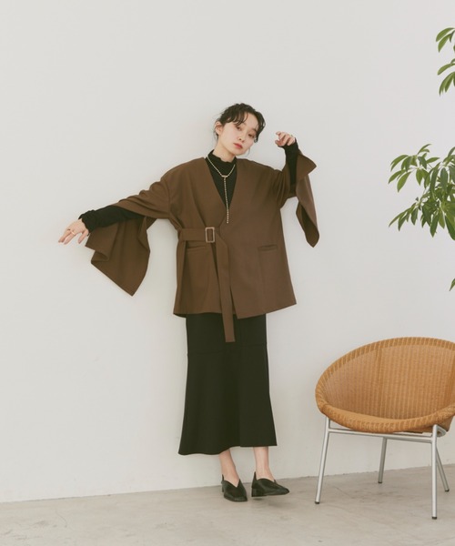「moi tytto」 ノーカラージャケット FREE ブラック レディース_画像7