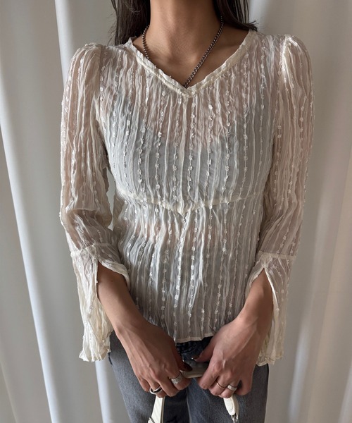 Ameri（アメリ） ブラウス シャツ 入学式 卒業式 TULLE FRINGE WASHER