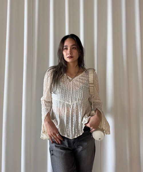 Ameri（アメリ） ブラウス シャツ 入学式 卒業式 TULLE FRINGE WASHER