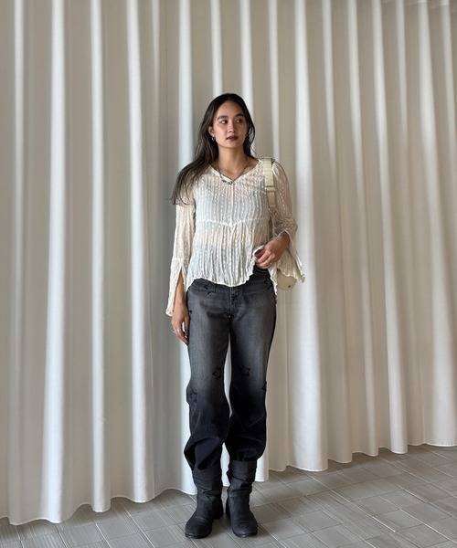 Ameri（アメリ） ブラウス シャツ 入学式 卒業式 TULLE FRINGE WASHER