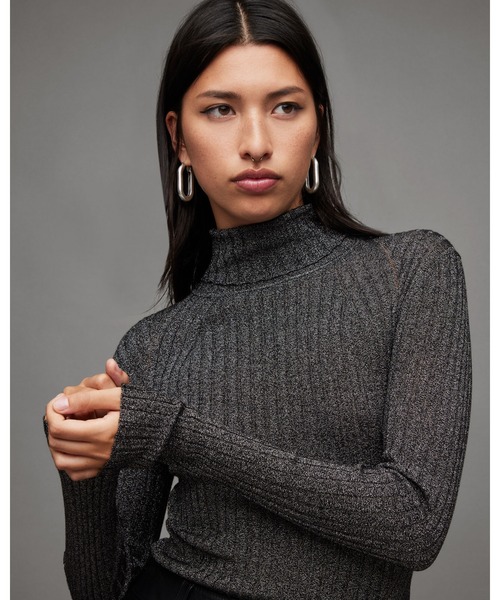 「ALLSAINTS」 長袖ニット X-SMALL ブラック×シルバー レディースの画像