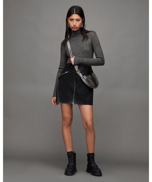 「ALLSAINTS」 長袖ニット X-SMALL ブラック×シルバー レディースの画像