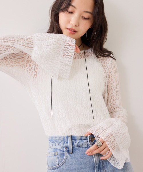 VIS（ビス） tシャツ フレアスリーブレーストップス レディース